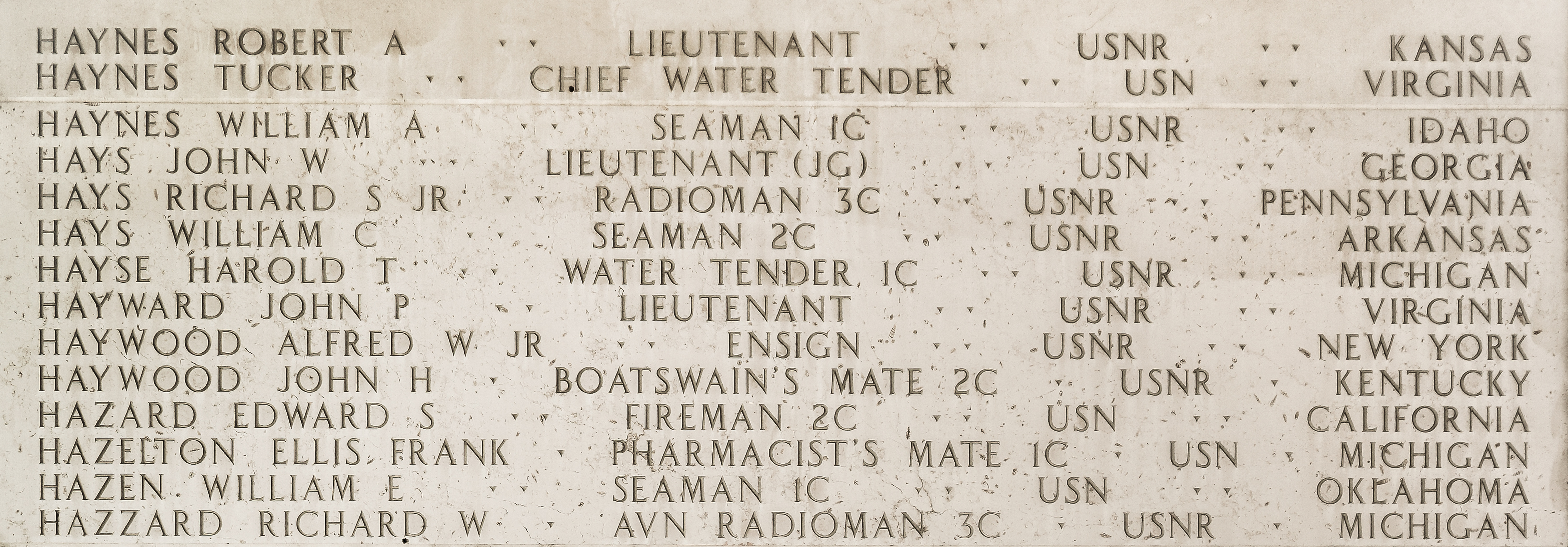 Harold T. Hayse, Water Tender First Class